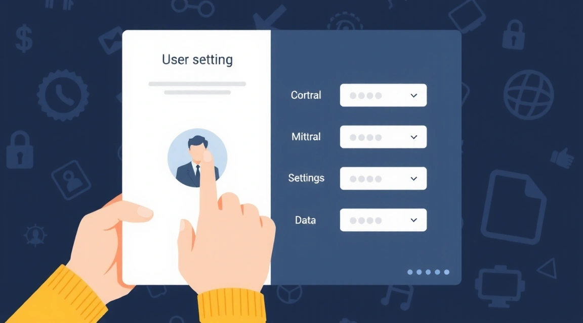 Ilustración de una persona interactuando con un panel de control digital, simbolizando el control del usuario sobre sus datos.