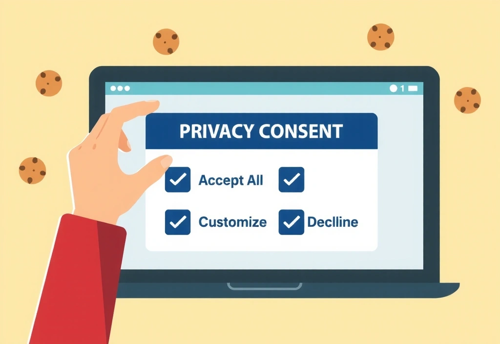 Ilustración de opciones de consentimiento de usuario para cookies y datos