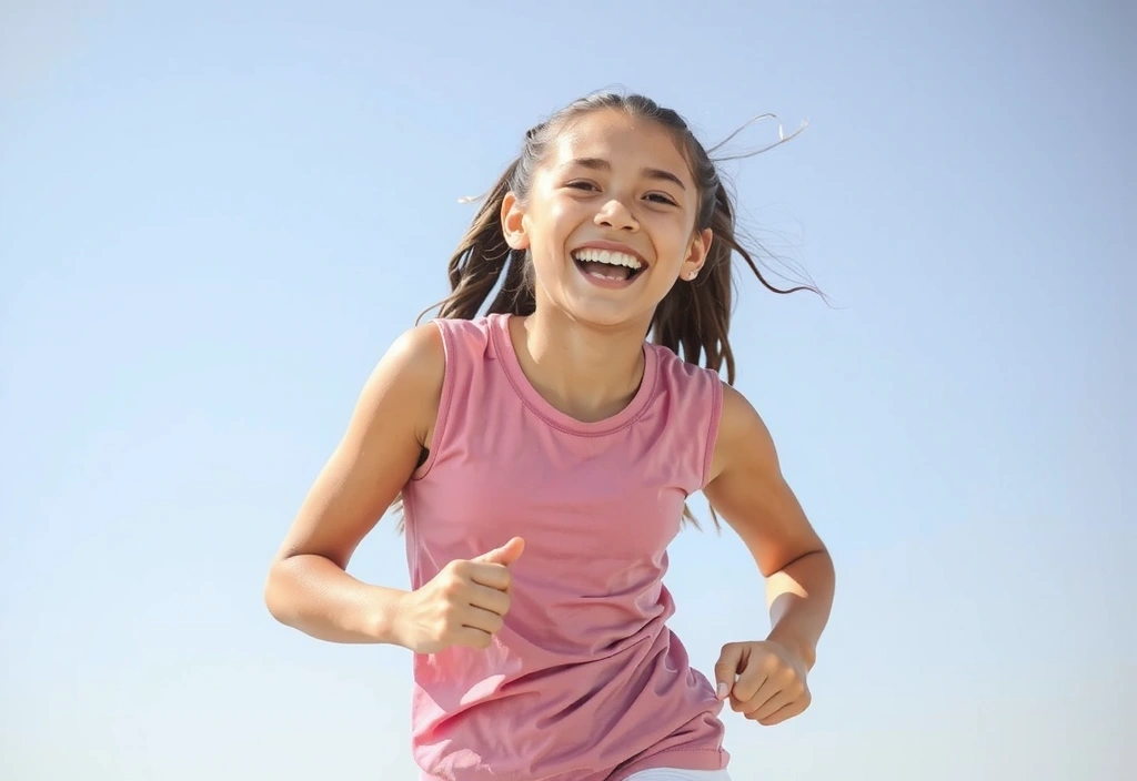 Persona joven sonriendo y haciendo ejercicio al aire libre, con una sensación de vitalidad y bienestar.